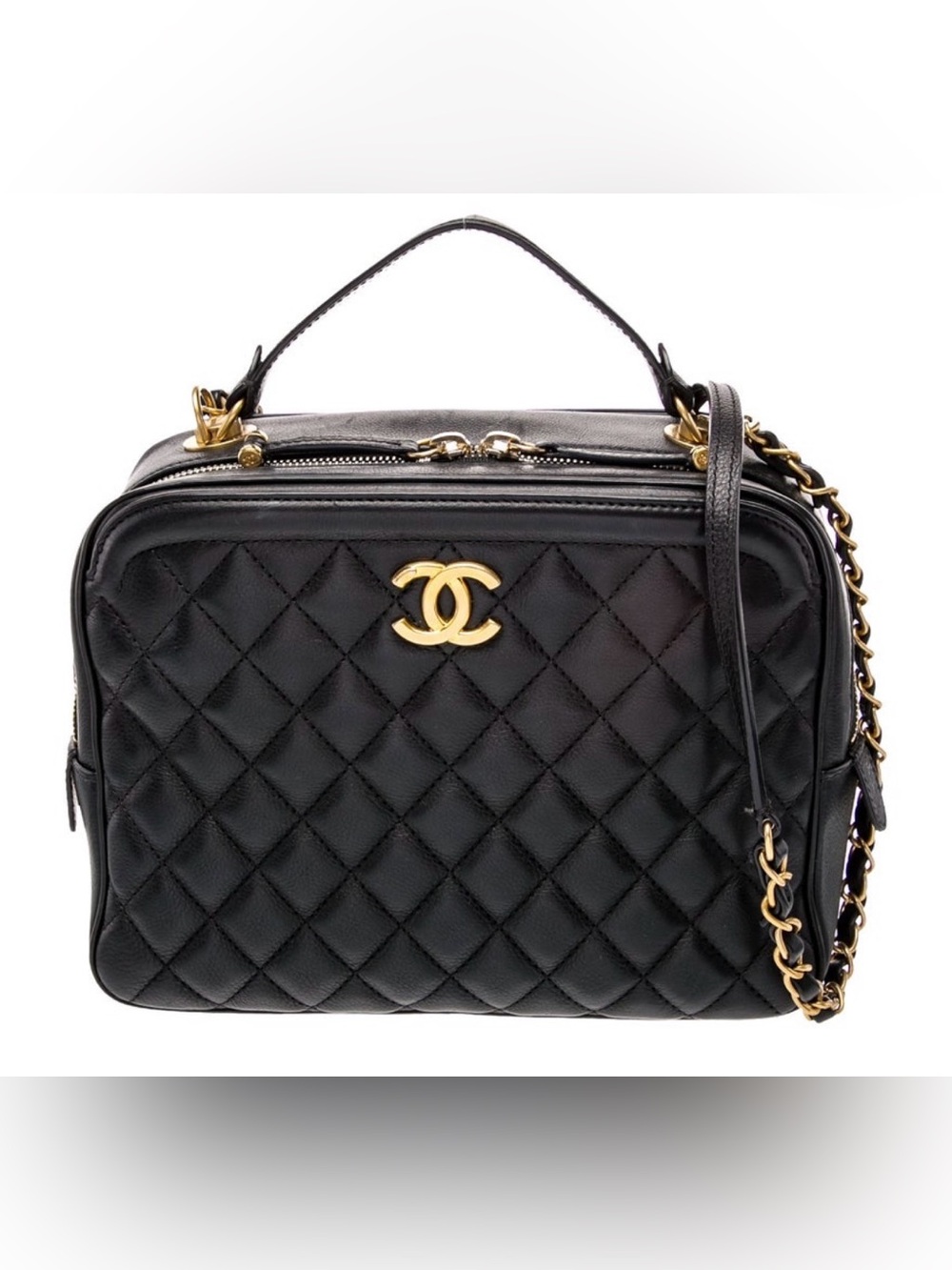 CHANEL Black Quilted Vanity Crossbody with Gold CC